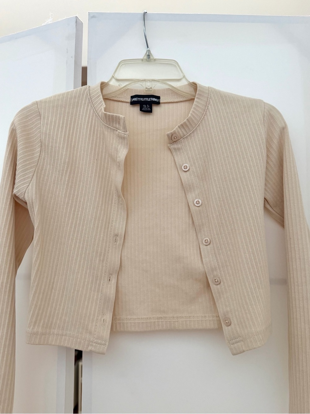 Cream Ribbed Button Down Long Sleeve Top - Picture 4 of 4